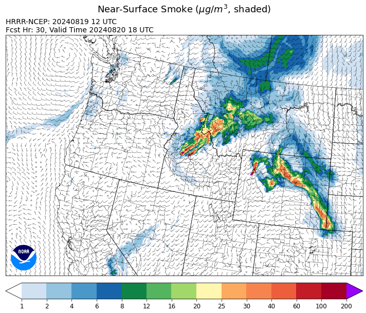 By late Tuesday, the HRRR smoke model shows smoke moving into Western Montana from fires burning in Idaho.